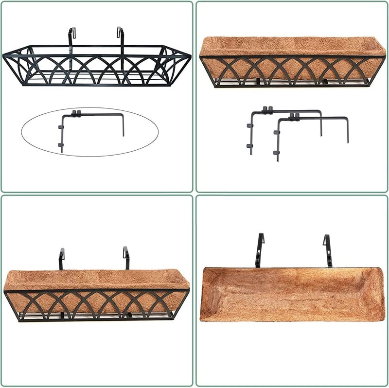 YM 24 Inch Window Deck with Coco Liner, 24" Window Boxes Horse Trough with Coconut Coir Liner, Fence Metal Hanging Flower Planter Window Basket Deck Railing Planter Boxes for Outdoor Garden Lawn, 2pcs - Image 2